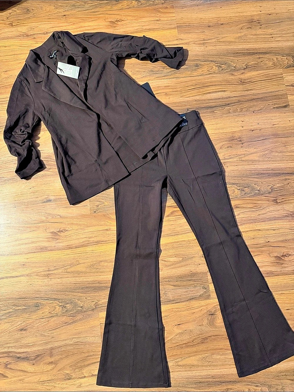 dear scarlett Magic Blazer and Magic Pants Set Brown Pantsuit Medium